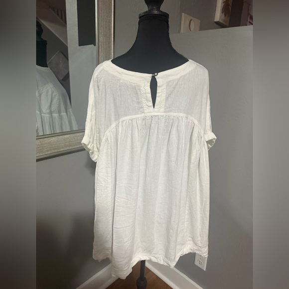 Free People We The Free "Moon City"boho babydoll linen-blend oversized shirt XS - Picture 4 of 6